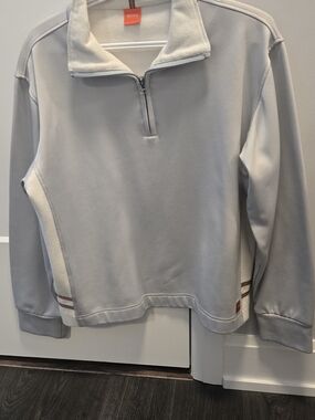 BOSS Hugo Boss Light Gray and Cream Quarter-Zip Pullover